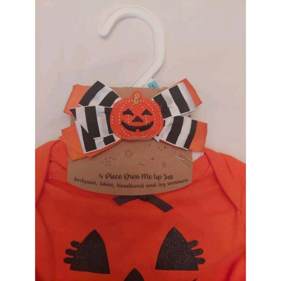 NWT Baby Essentials 4 Pc Fall Halloween Set: Skirt Tutu Bow Top Leg warmers 6 Mo - Picture 4 of 6